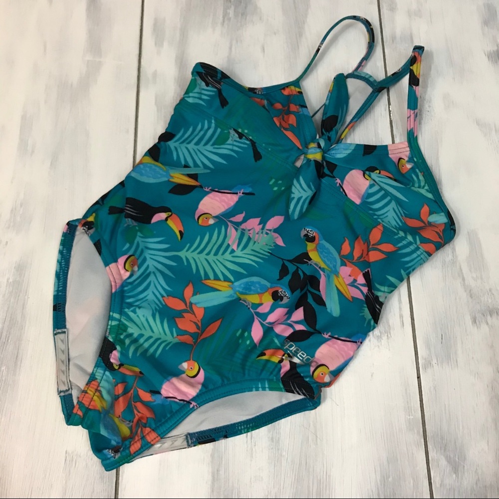 speedo • turquoise tropical print swimsuit xs